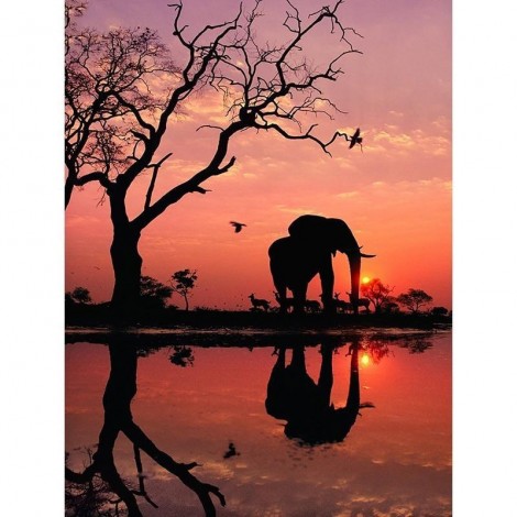 5D DIY Diamond Painting Kits Sunset Landscape Elephant
