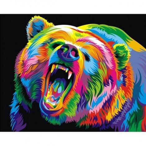 5D DIY Diamond Painting Kits Special Watercolor Colorful Bear Rage and Roar