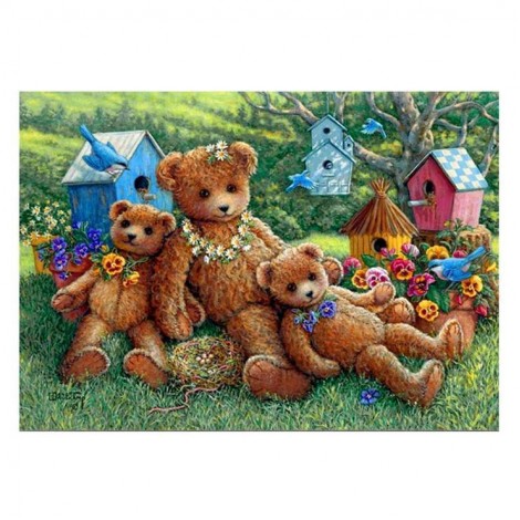 5D DIY Diamond Painting Kits Cartoon Three Teddy Bears Family