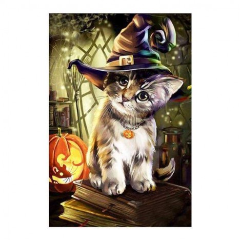 5D Diamond Painting Kits Curious Cat Wears Magic Halloween Hat