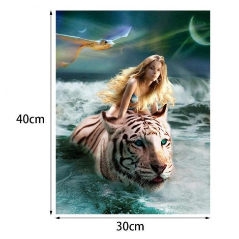 5D DIY Diamond Painting Kits Beauty And Animal Tiger Swimming in the Sea
