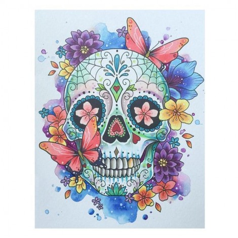 5D DIY Diamond Painting Kits Colorful Cartoon Skull Flower