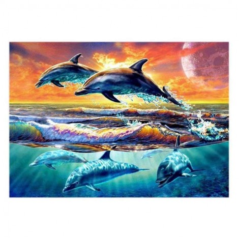 5D DIY Diamond Painting Kits Colored Artistic Dolphins in the Sea