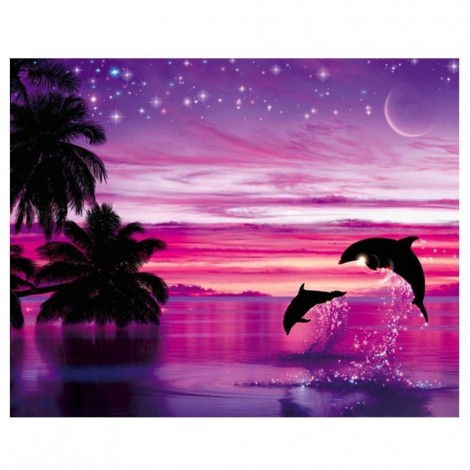 5D DIY Diamond Painting Kits Dream Dolphins Under Night Sky