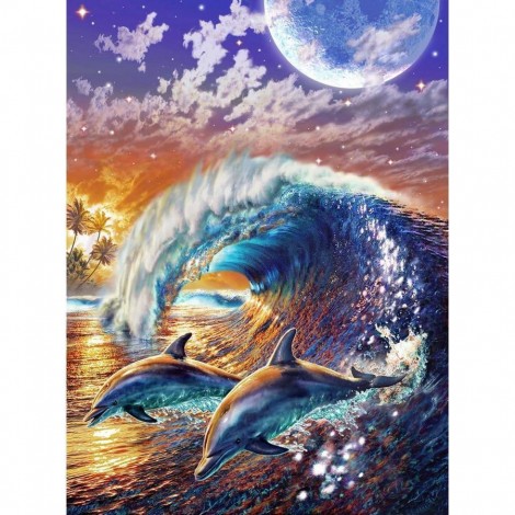 5D DIY Diamond Painting Kits Dream Moon Dolphins Wave