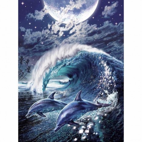 5D DIY Diamond Painting Kits Dream Beautiful Dolphins Moon