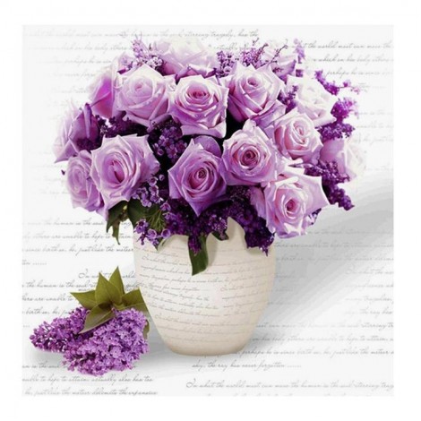 5D DIY Diamond Painting Kits Purple Flowers in Vase