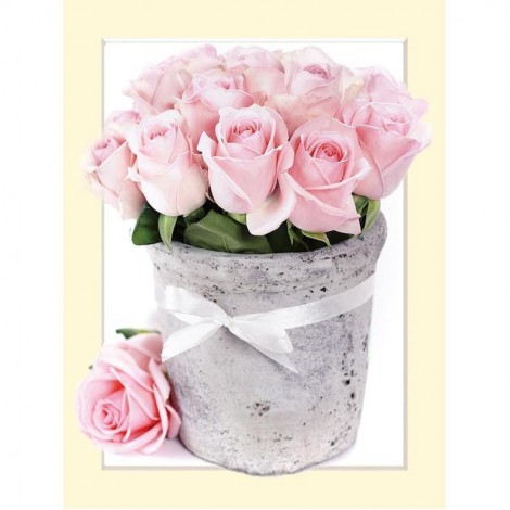 5D DIY Diamond Painting Kits Beautiful Pink Roses Potting