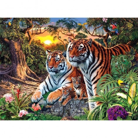 5D DIY Diamond Painting Kits Cartoon Forest Tiger Family