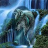 5d Diy Diamond Embroidery Lonely Wolf Waterfall
