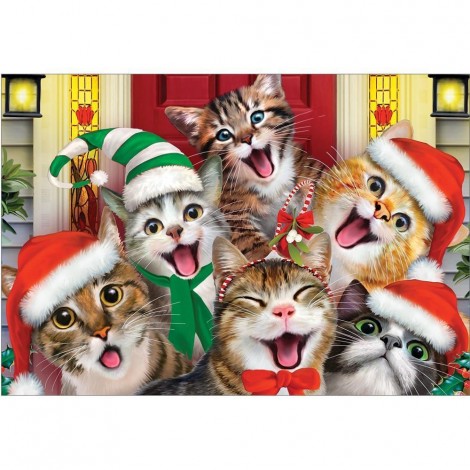 5D DIY Diamond Painting Kits Winter Happy Christmas Cat