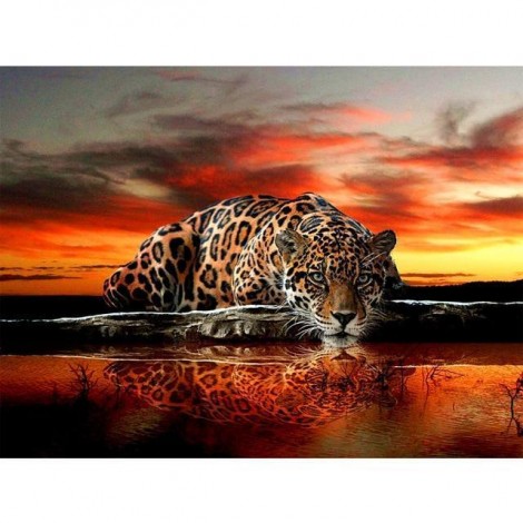 5D DIY Diamond Painting Kits Sunset And Lakeside Leopard